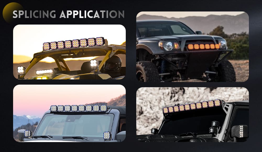 linkable-led-pod-lights-splicing-application-on-utv-truck