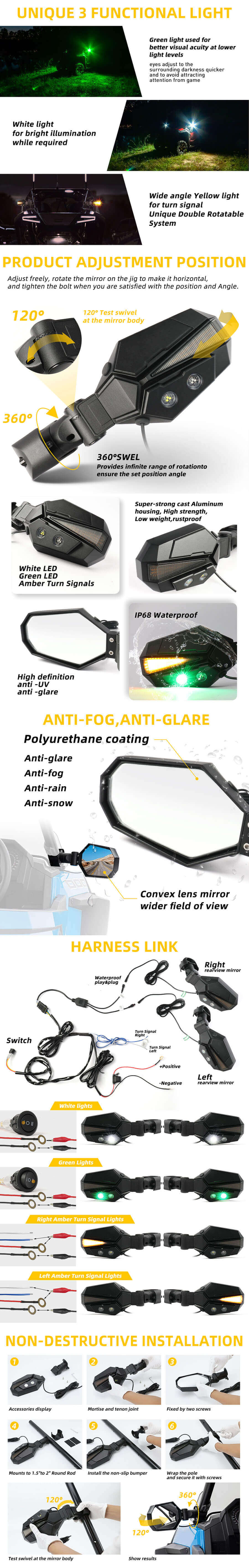 ATVUTV Aluminum Side Mirror with Lights JZD-01-GWY advantages