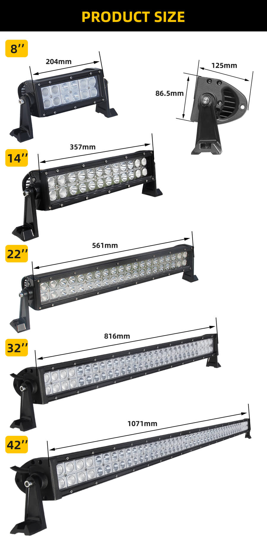 Classic Dual Row LED light bar JG-9624 size