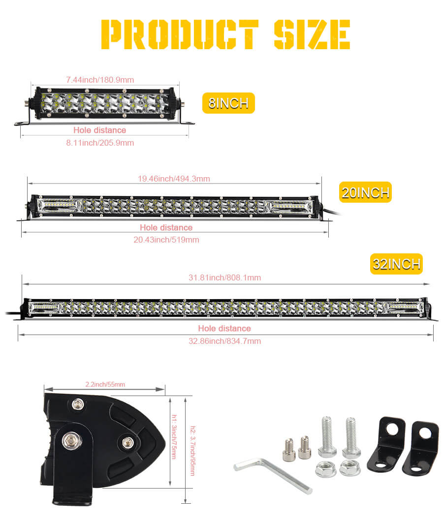 Dual rows Slim led light bar Wholesale JG-9620Z size
