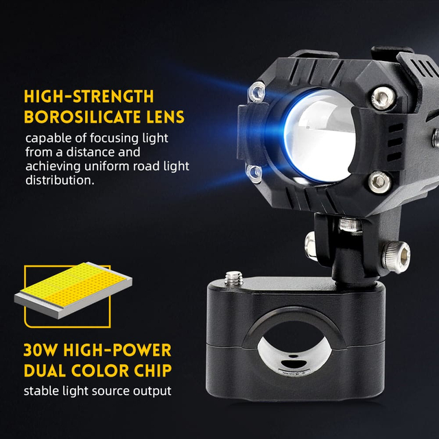 58W Mini Dual-Color LED Auxiliary Light for Motorcycles