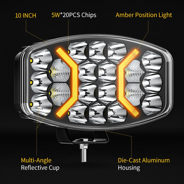 10 Inch 100W Combo Beam LED Driving Light with Amber DRL-958-20-Z