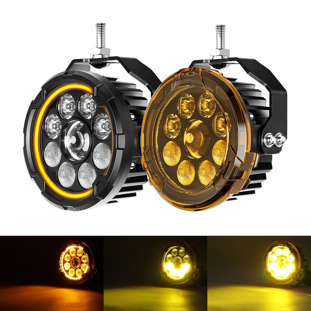 Upgraded 4.5 Inch TIR Lens High Low Beam Motorcycle Spotlight with Amber DRL –D040-9-C