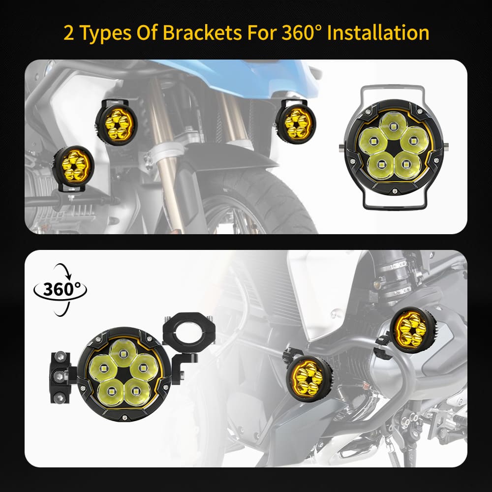 60W Round Motorbike LED Spotlights with Amber DRL-MC-5