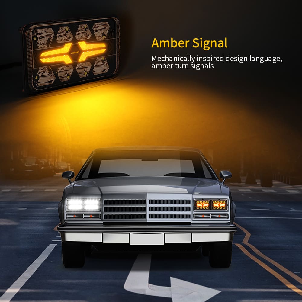 4x6 Square LED High Low Headlight with Amber Turn Signal-CM-2043W