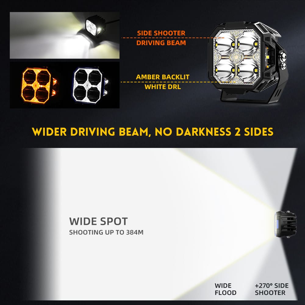 60W Cube LED Pod Side Shooter Amber Backlight for jeep F993-3 