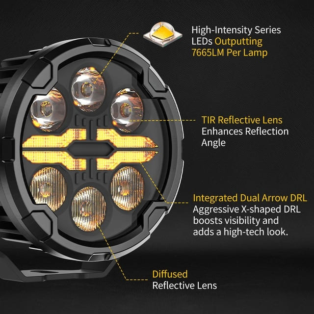 4.5 Inch Motorcycle LED Spotlights with X-Shaped DRL