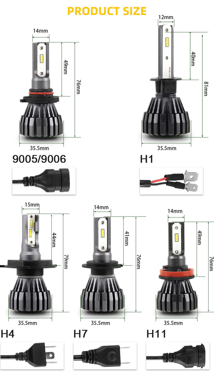 Fanless CSP Chips Led Headlight Bulb JG- K2 size