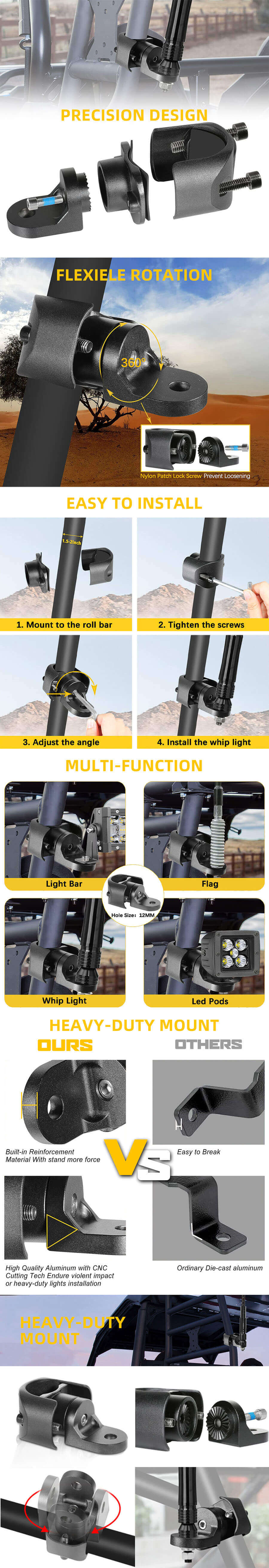 ATV UTV Adjustable Whip Lights Mounting Manufacturer YX-WH-A advantages
