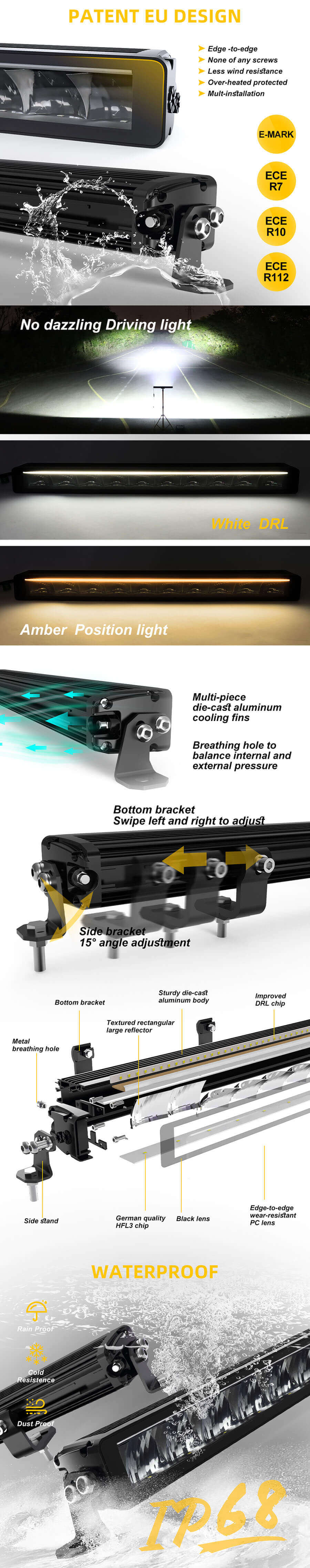 Single Row Light Bar with DRL(Amber+White) JG-58-ZH advantages