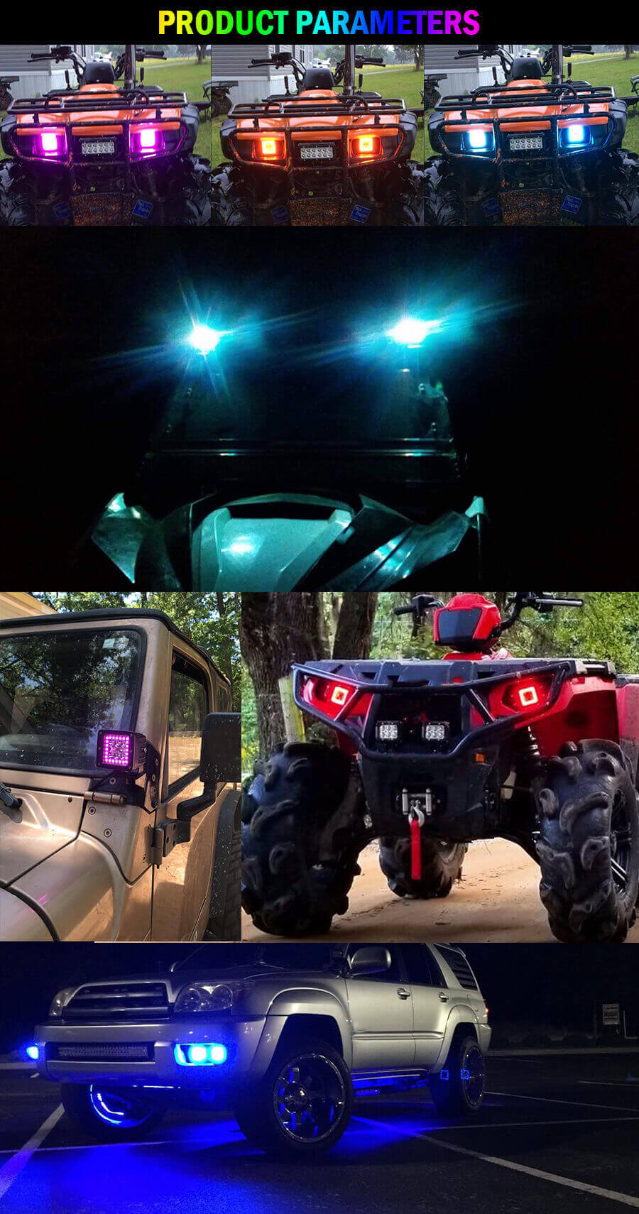 3 inch RGB Led Pods for Off Road Vehicles JG-995R application