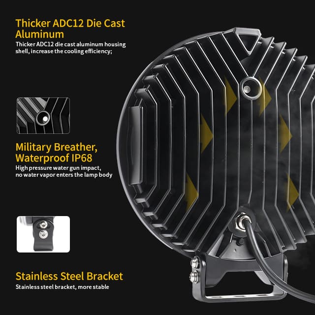 9-Inch 260W Truck Spotlight with White Amber Strobe Position Light