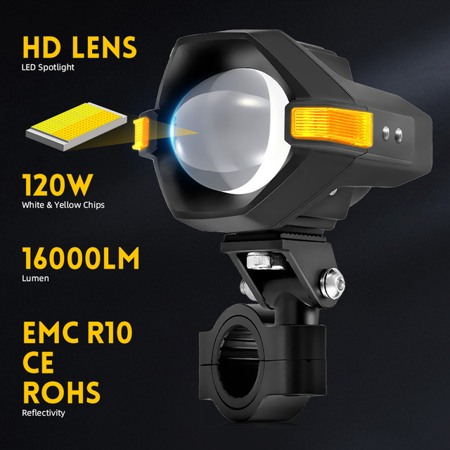 Dual Color High Low Beam Motorcycle Driving Lights With Amber DRL 