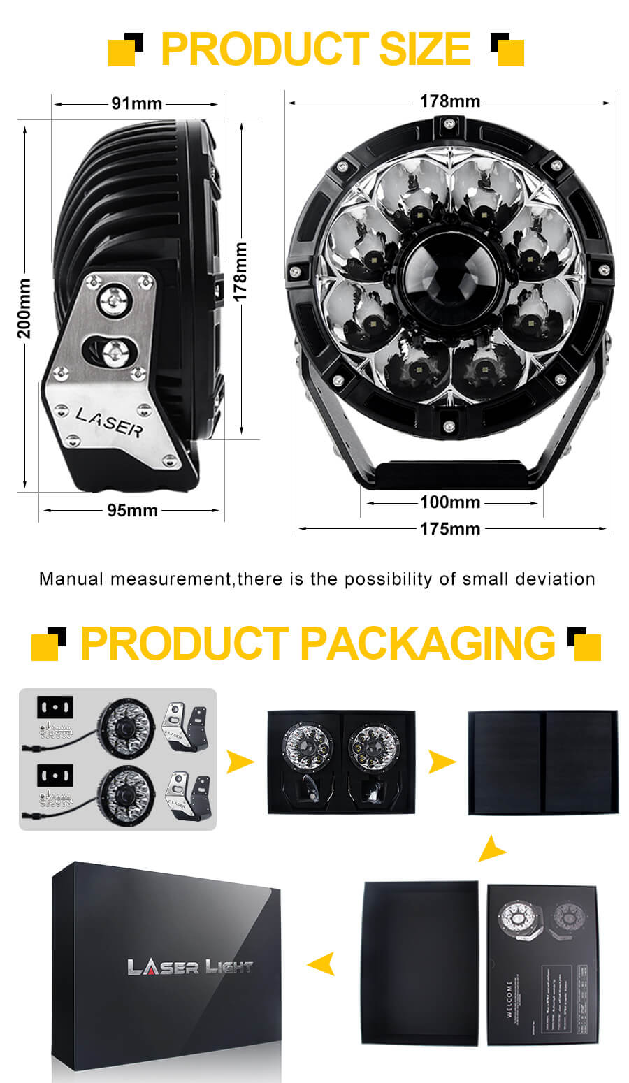 7 inch Laser Led Work Light JG-L070 SIZE