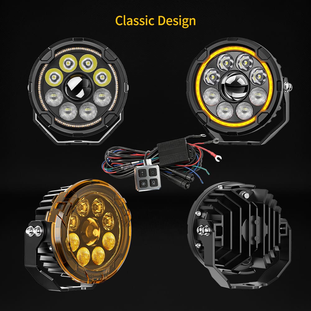 Upgraded Dual-Color DRL Motorcycle Light with 4-Level Control-D040-9-C-AWY