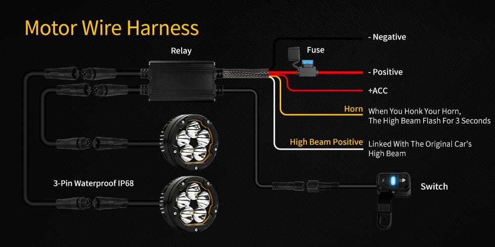 motorcycle LED light wiring harness