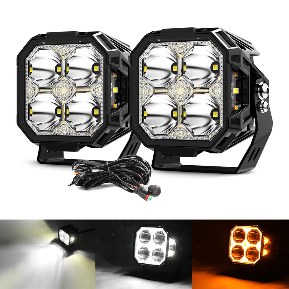 60W Cube LED Pod Side Shooter Amber Backlight for jeep F993-3 