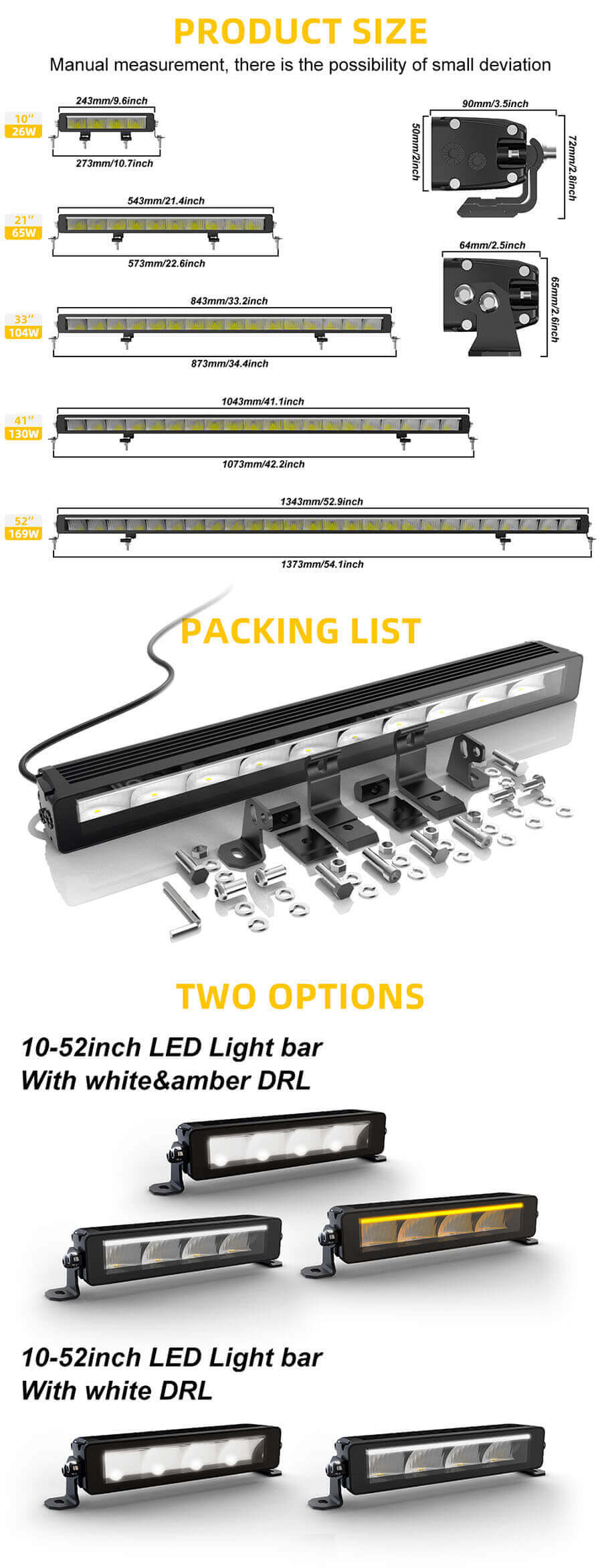 Single Row Light Bar with DRL(Amber+White) JG-58-ZH size