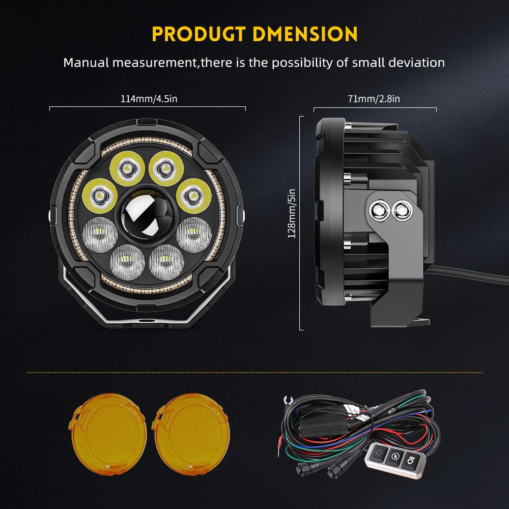 Upgraded 4.5 Inch TIR Lens High Low Beam Motorcycle Spotlight with Amber DRL –D040-9-C