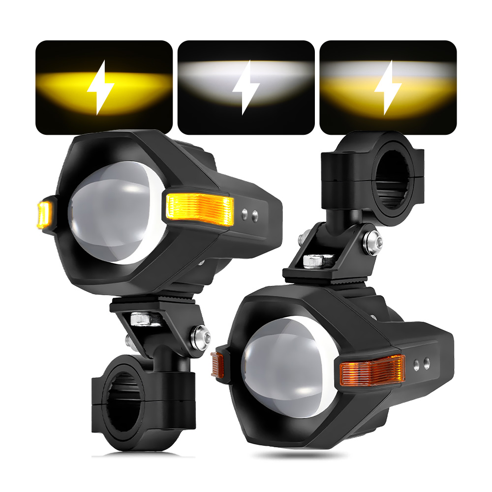 Dual Color High Low Beam Motorcycle Driving Lights With Amber DRL 
