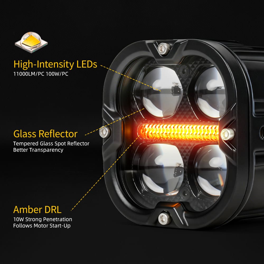 4.5 Inch Motorcycle Aux Light High Low Beam with Amber DRL-MC-4