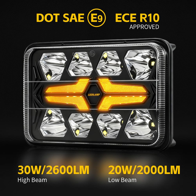 4x6 Square LED High Low Headlight with Amber Turn Signal-CM-2043W