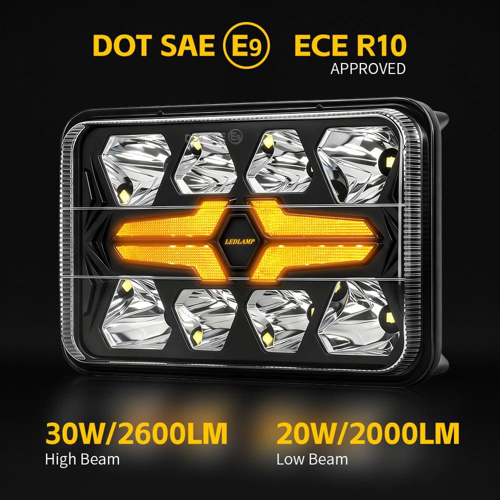 4x6 Square LED High Low Headlight with Amber Turn Signal-CM-2043W