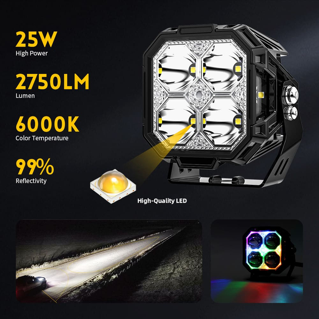 3” Side Shooter Off Road Light Pods with RGB Backlit 