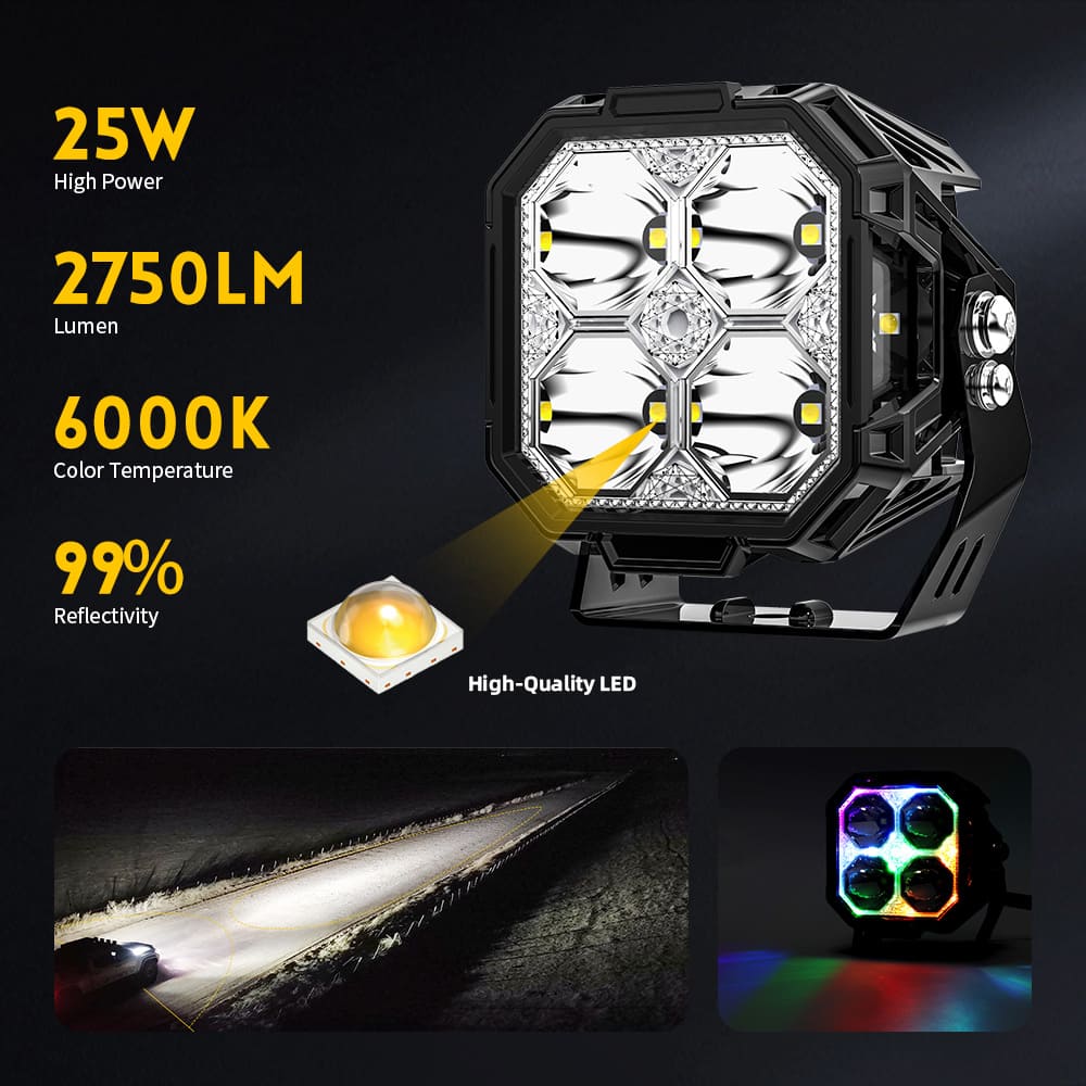 3” Side Shooter Off Road Light Pods with RGB Backlit 