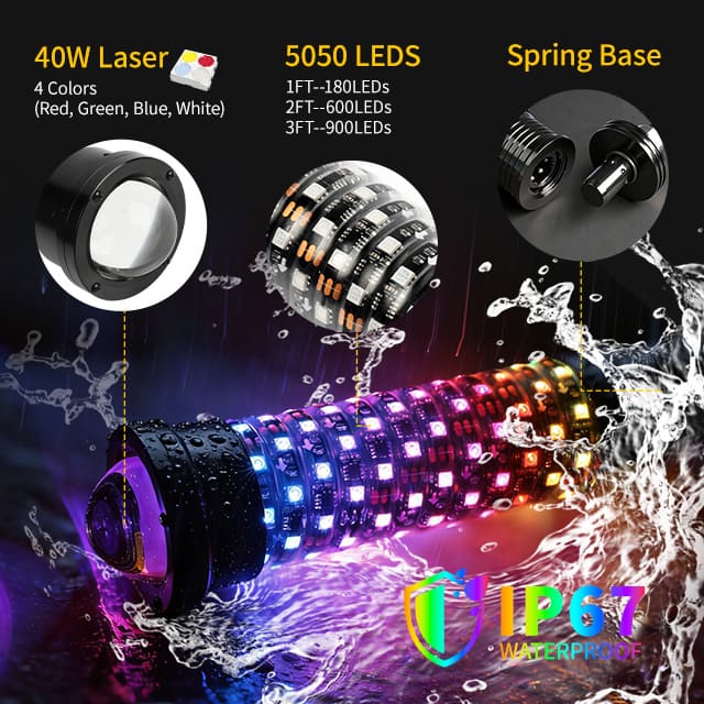 2 in 1 Fatty RGB Laser Whip Lights for UTV
