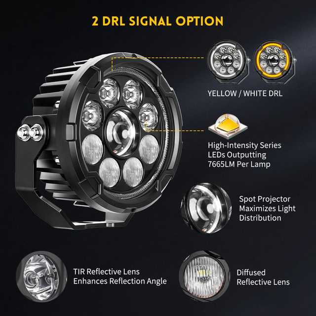 Upgraded 4.5 Inch TIR Lens High Low Beam Motorcycle Spotlight with Amber DRL –D040-9-C