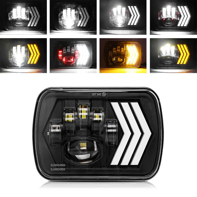 5x7 Arrow DRL Dynamic Sequential Turn Signal Led Headlight JG-T006
