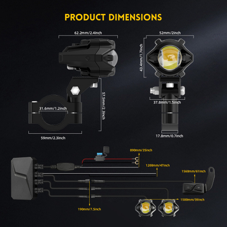 120W Dual Color High Low Beam Motorcycle Driving Lights 