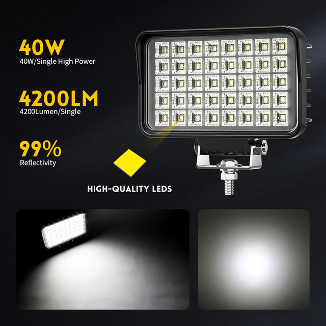 Rectangular 40W Flood Beam LED Work Light For Heavy Duty-944f