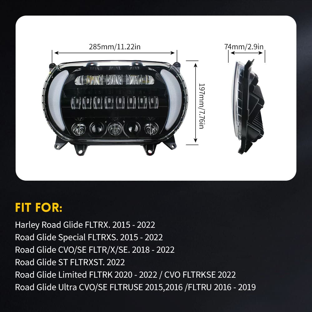 Motorcycle LED Headlight High Low Beam for Road Glide FLTRX 2015 - 2022-WSL-1001