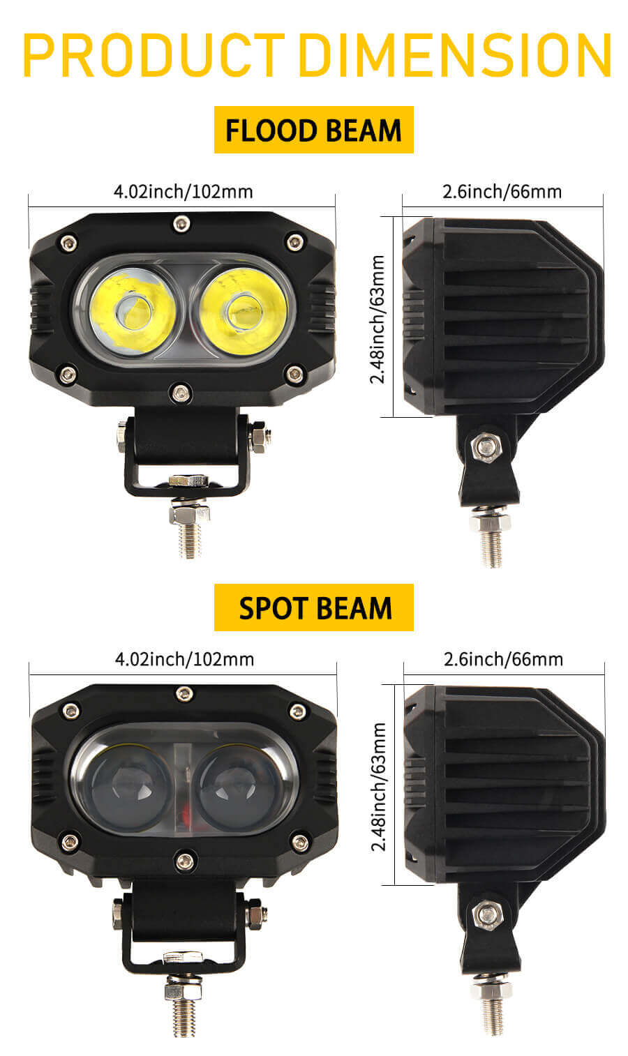 High intensity led auxiliary lights for jeep and motorcycle JG-914Z size