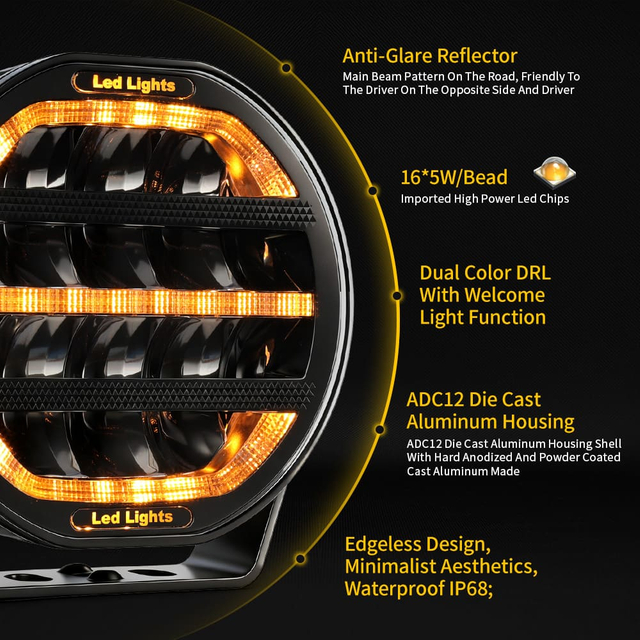 7 Inch Driving Light with White & Amber Dynamic Position Light-901V-CG-16