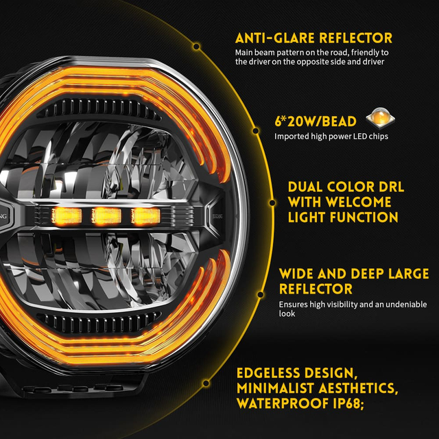 9 Inch Anti Glare Round Driving Light with White & Amber DRL-D091-6