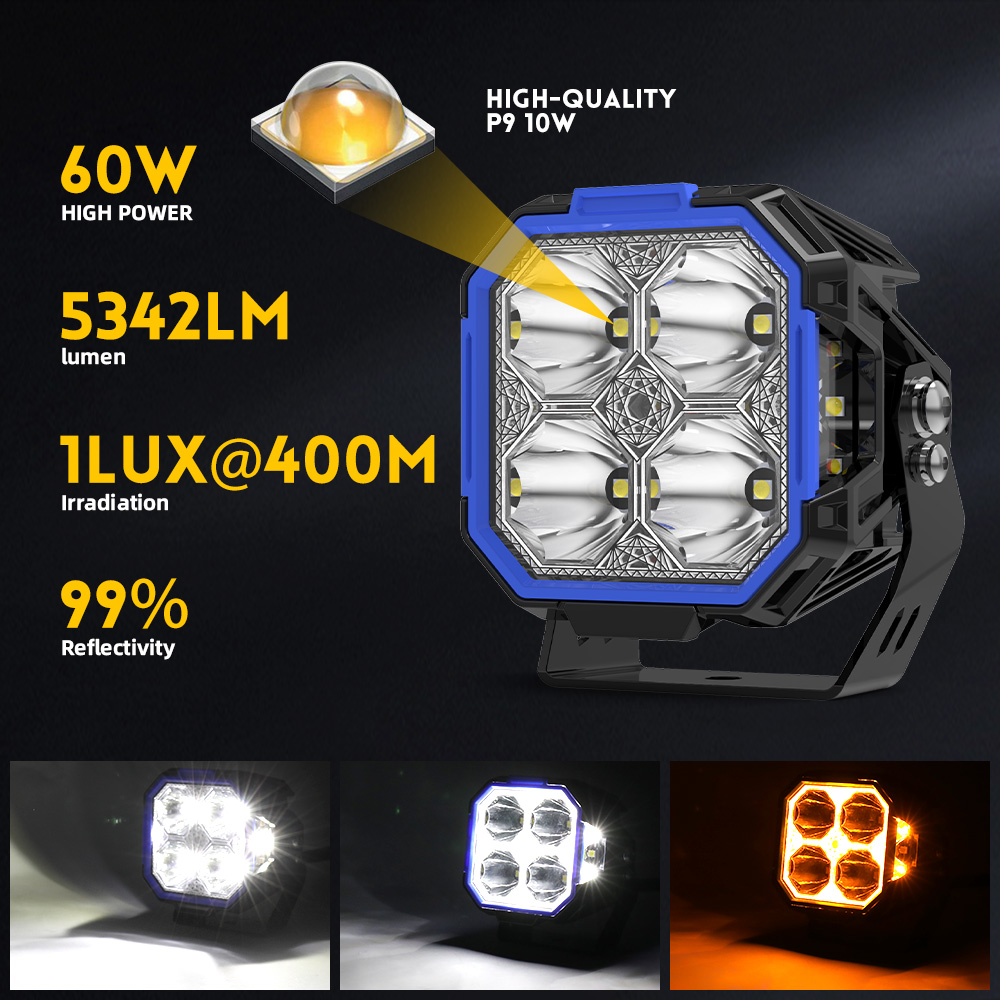60W Cube LED Pod Side Shooter Amber Backlight for jeep F993-3 
