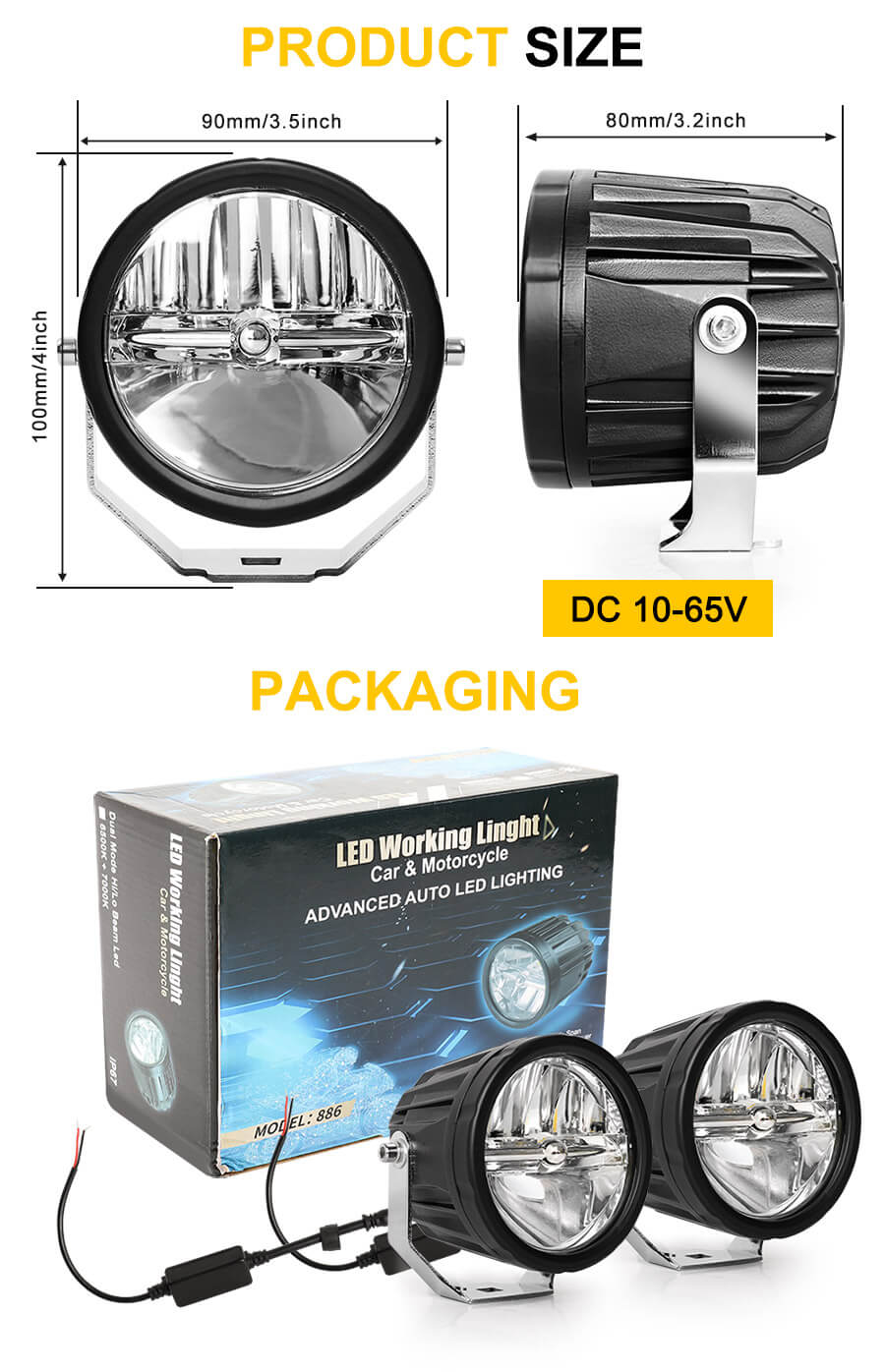 Eagle Series ® 3.5 Inch Dual Color Led Auxiliary Light JG-1000H-HS size