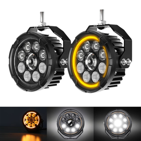 Upgraded 4.5 Inch TIR Lens High/Low Beam Motorcycle Spotlight with Amber DRL –D040-9-C