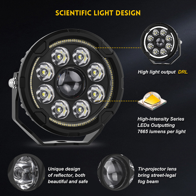 4.5INCH High Power Auxiliary Motorcycle Spotlight with Strobe Wire Harness -D040D