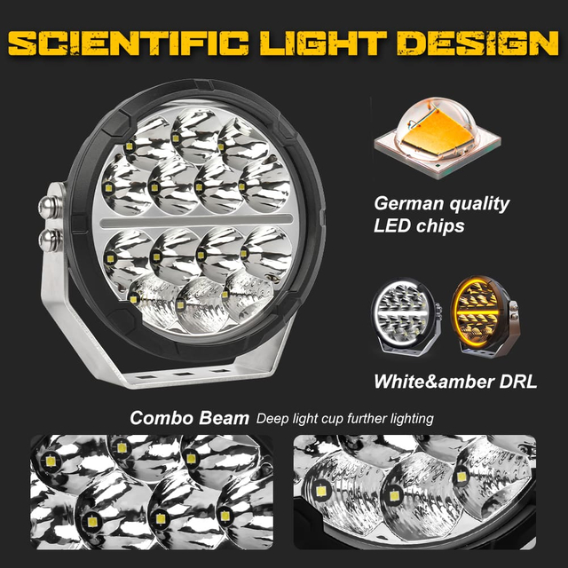 7 inch Round Driving Lights with Amber White DRL JG-D065