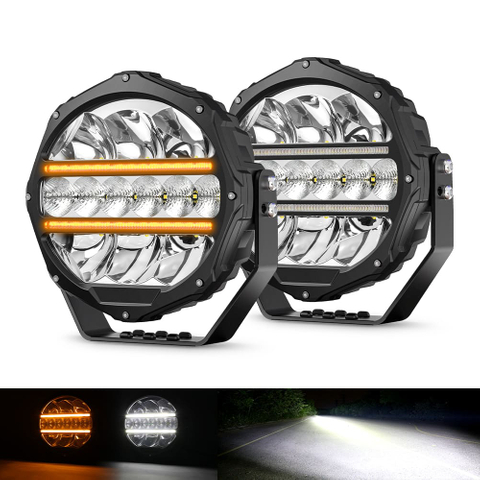 9 inch Round Driving Lights with Amber White Position Light JG-D090-C