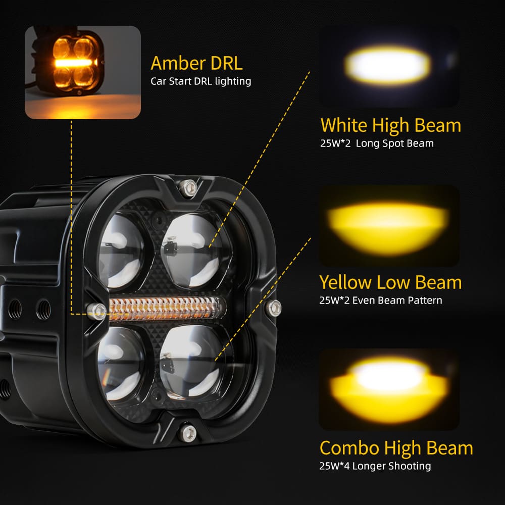 4.5 Inch Motorcycle Aux Light High Low Beam with Amber DRL-MC-4