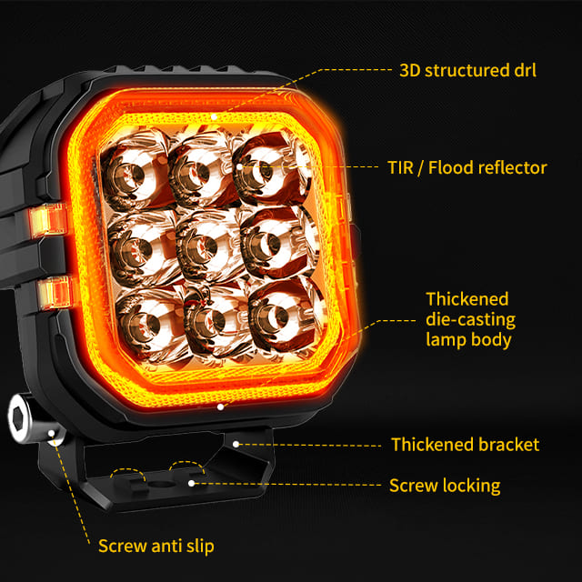 ECE R10 Certified Square Tractor Work Lights with 3D DRL