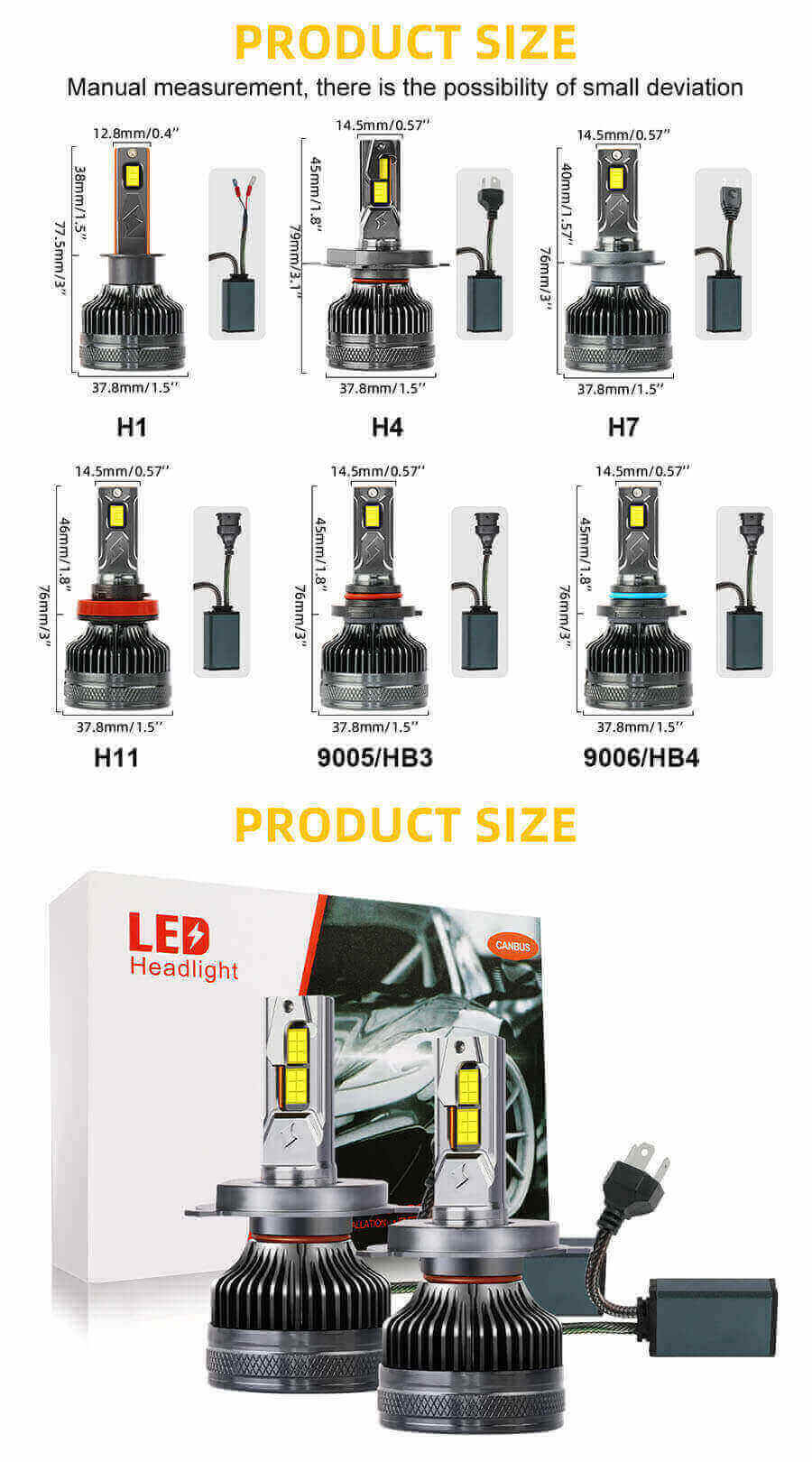 150W Super Power Canbus Headlight Bulb Wholesale K19-Size and Package