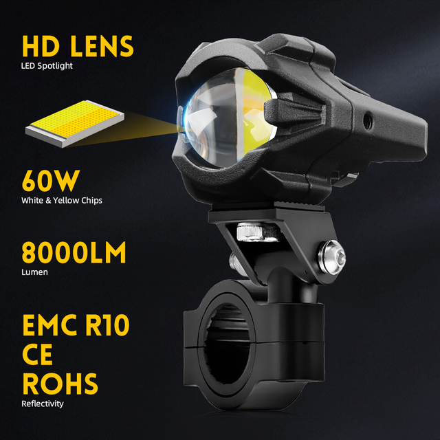 120W Dual Color High Low Beam Motorcycle Driving Lights 