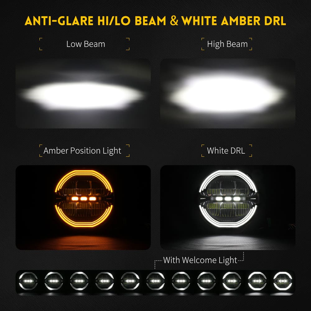 9 Inch Anti Glare Round Driving Light with White & Amber DRL-D091-6