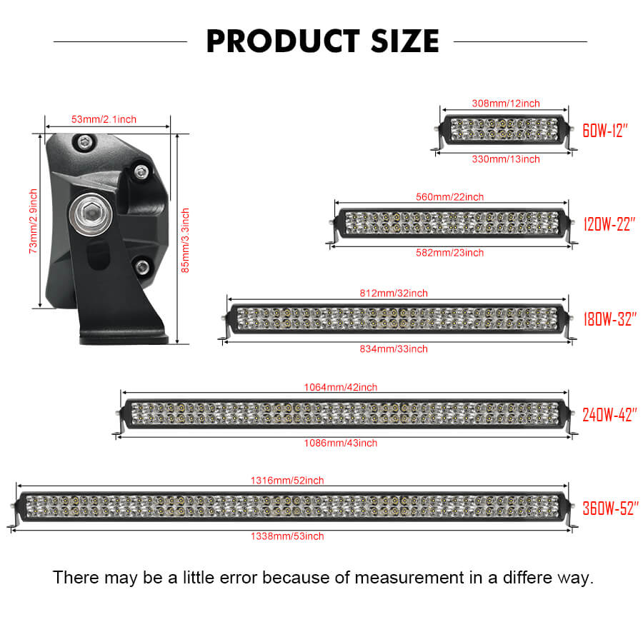 Quality Dual Rows Light Bar Company JG-9623 size